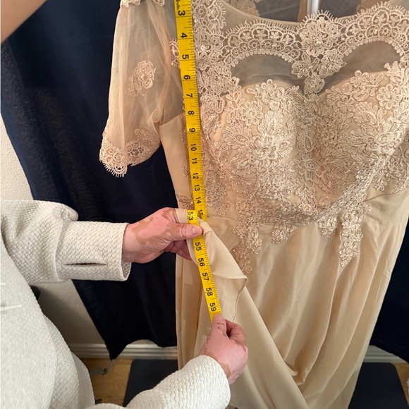 Champagne Lace Formal Dress W/ Sheer Lace Top-Size US 16 Eveng /Wdg. Guest Gown - Picture 11 of 12